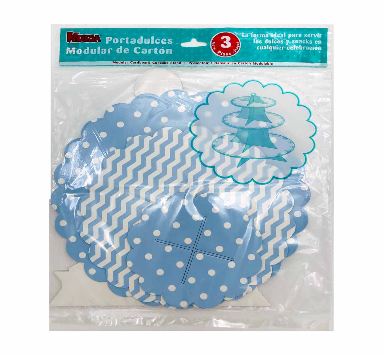 50403 Portadulces Modular de Cartón 3 Pisos Lunares Y Rayas Azul Pastel Reversible 1U - Imagen 4