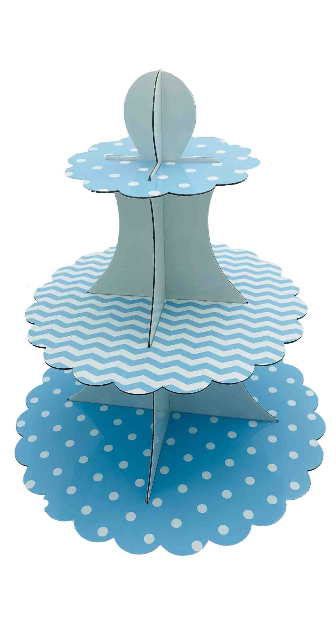 50403 Portadulces Modular de Cartón 3 Pisos Lunares Y Rayas Azul Pastel Reversible 1U