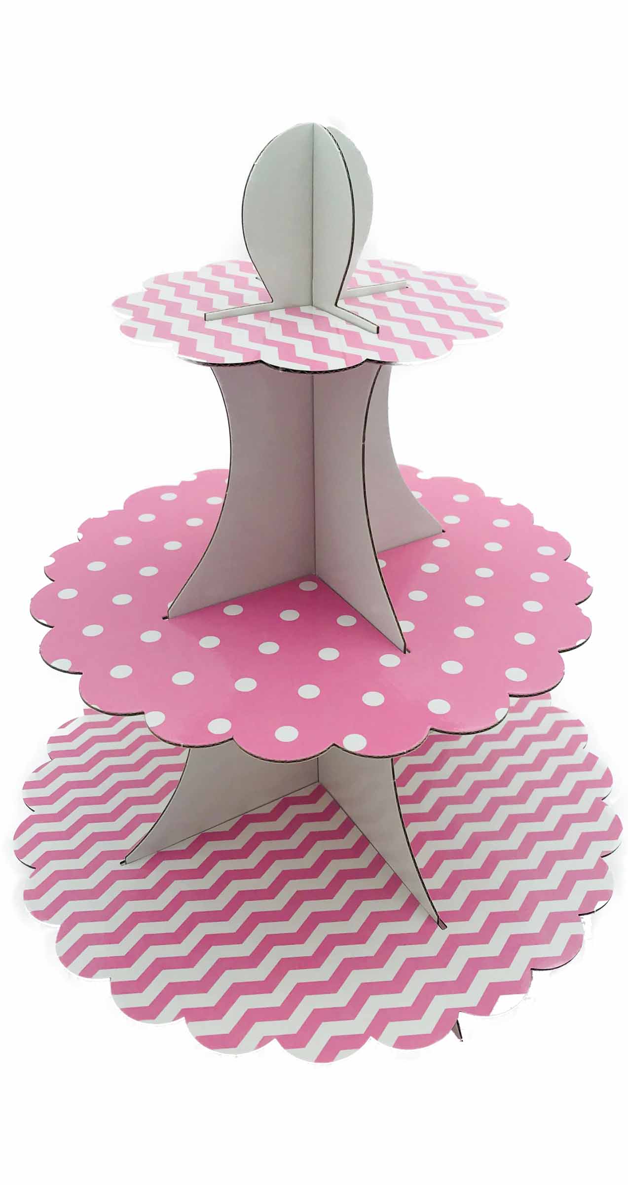 50404 Portadulces Modular de Cartón 3 Pisos Lunares Y Rayas Rosa Pastel Reversible 1U