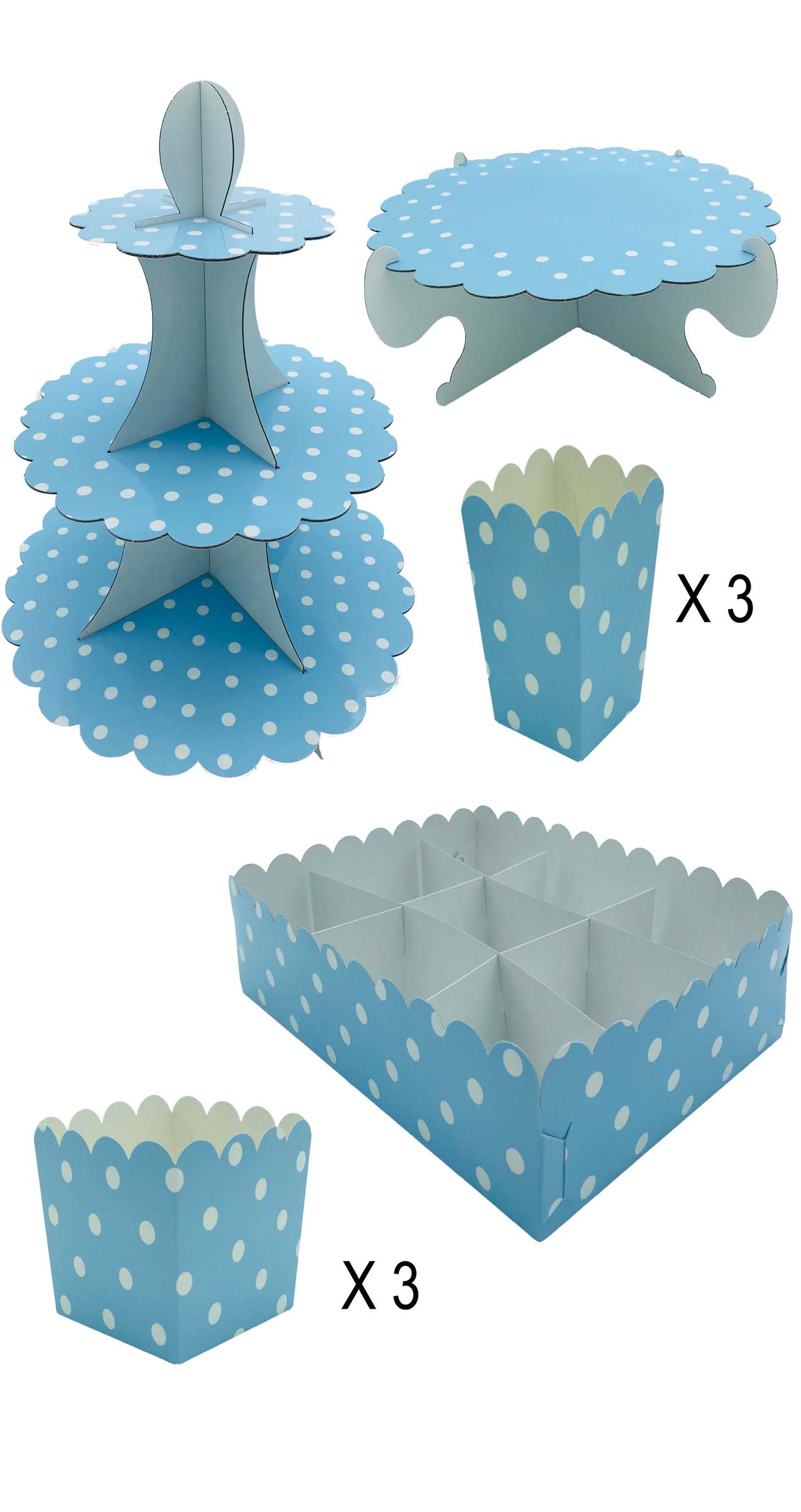 50416 Kit Completo Mesa Dulce Lunares Azul Pastel