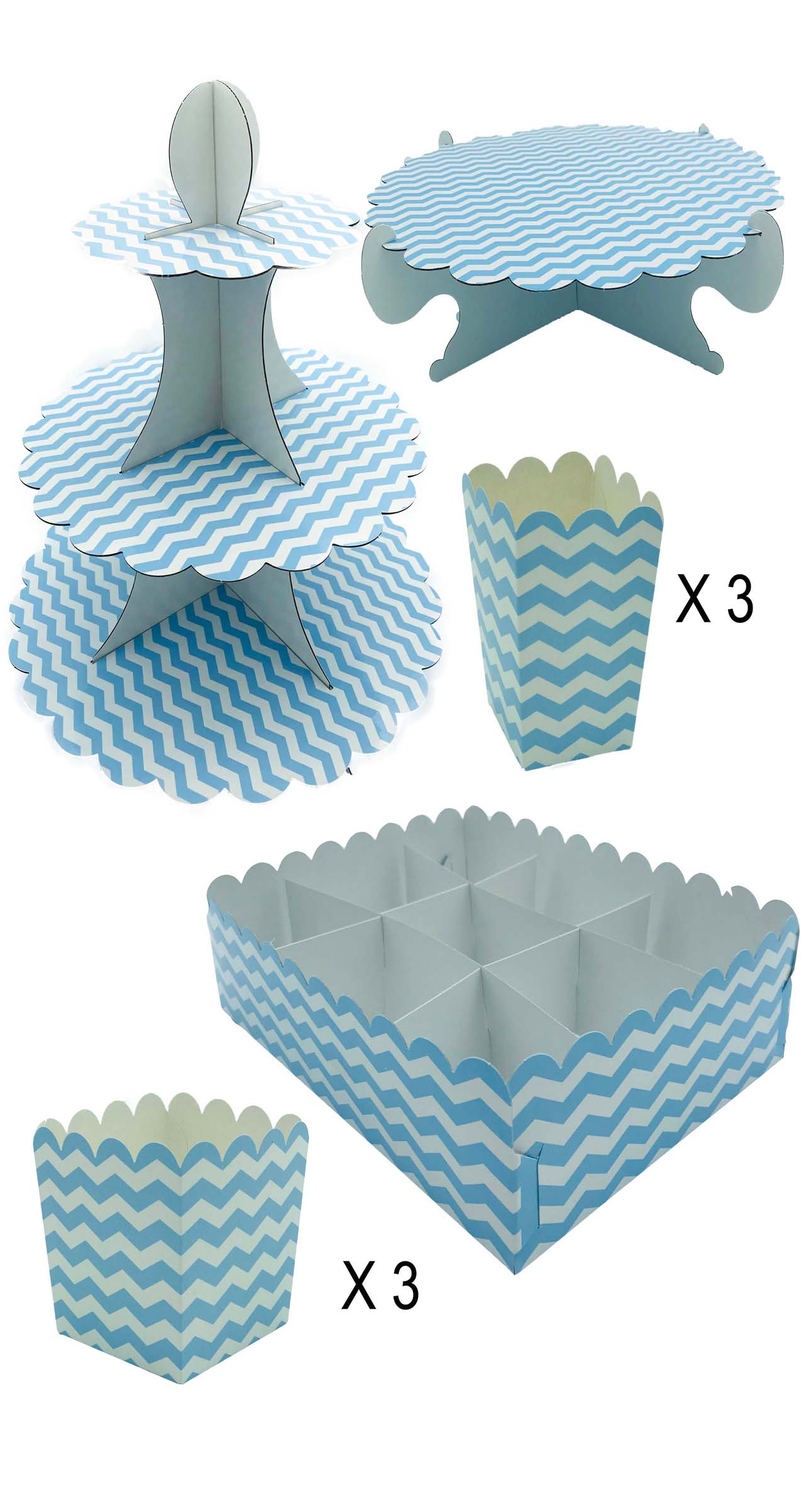 50418 Kit Completo Mesa Dulce Rayas Azul Pastel