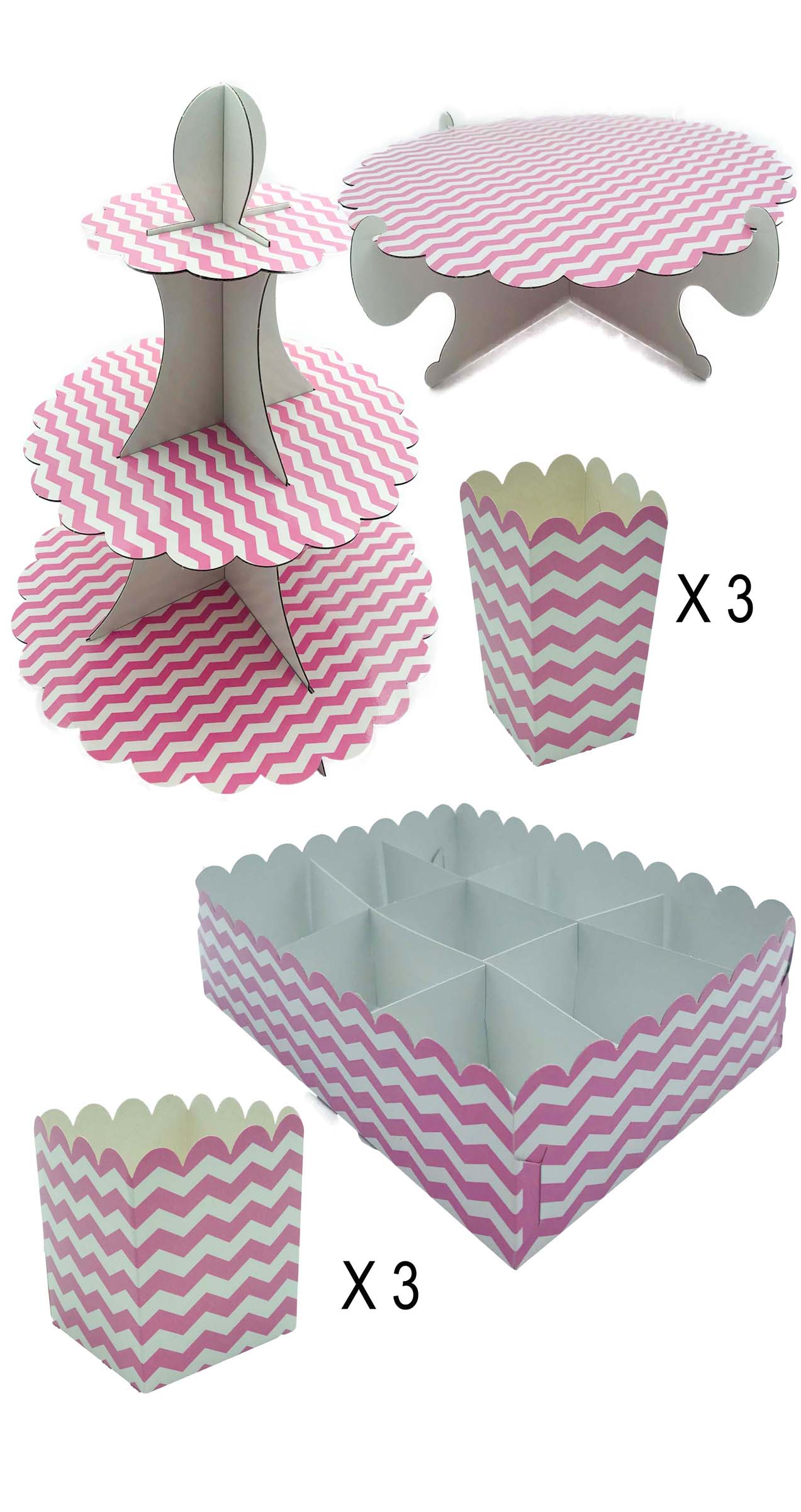 50419 Kit Completo Mesa Dulce Rayas Rosa Pastel